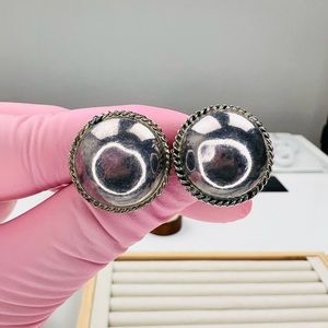 Vintage Sterling Silver Large Round Stud Earrings